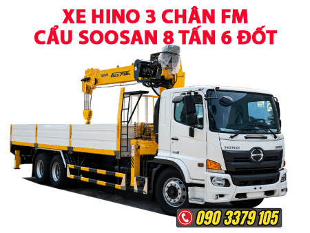 xe hino 3 chân fm gắn cẩu soosan 8 tấn 6 đốt
